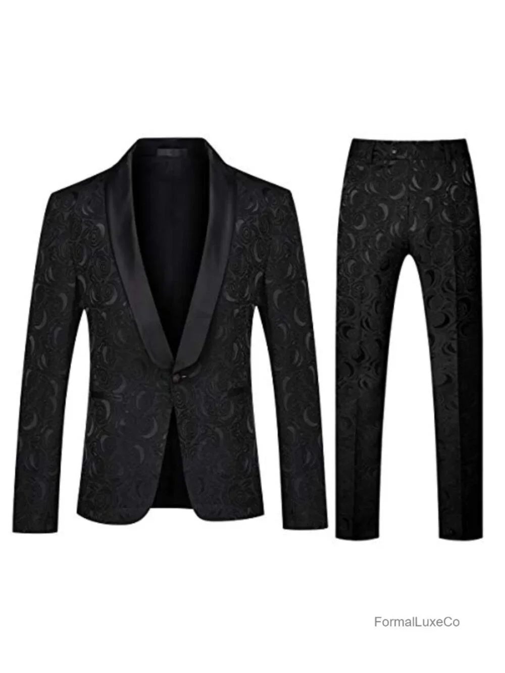 Men's 2 Piece Jacquard Suit Tuxedo Shawl Collar Slim Fit Wedding Prom